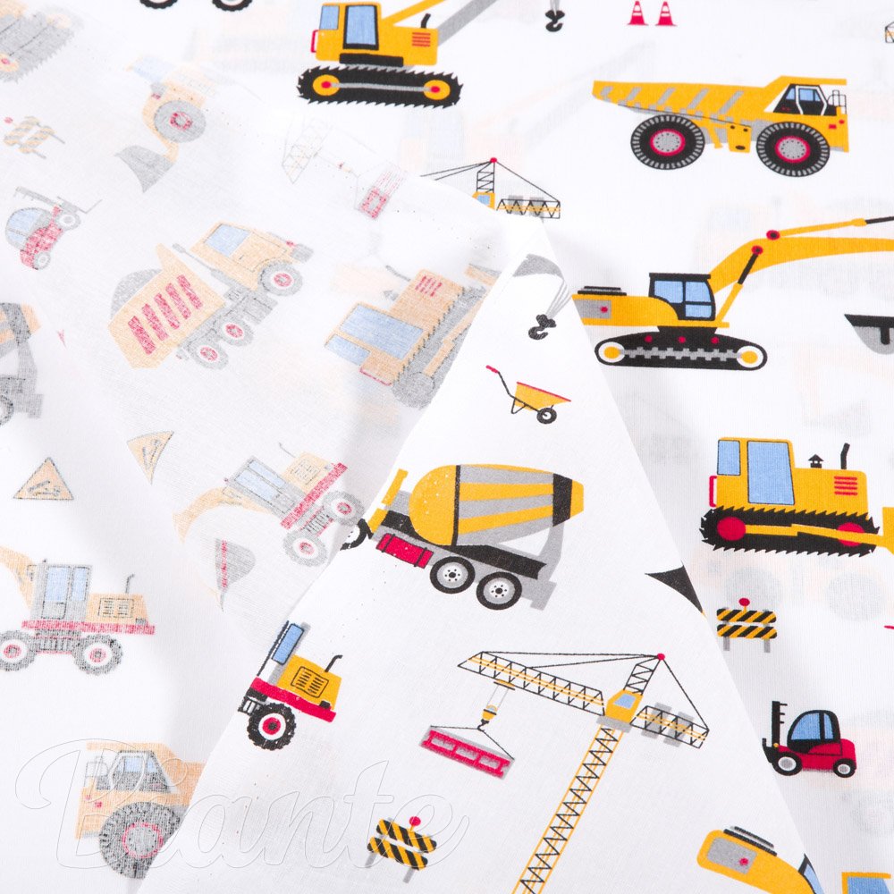 Dětská bavlněná látka/plátno Sandra SA-081 Nákladní auta a bagry na bílém - šířka 145 cm - detail 3 - Biante.cz