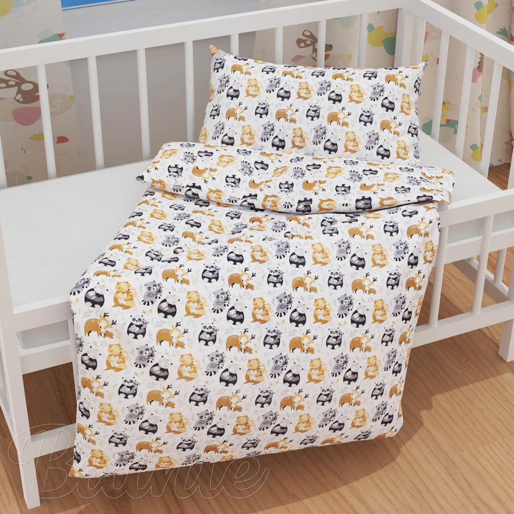 Dětské bavlněné povlečení do postýlky Sandra SA-223 Zvířátka s mláďátky - detail 1 - Biante.cz