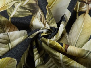 Sametová látka Tamara TMR-010 Zlaté tropické listy na zeleném - šířka 150 cm - detail 1 - Biante.cz