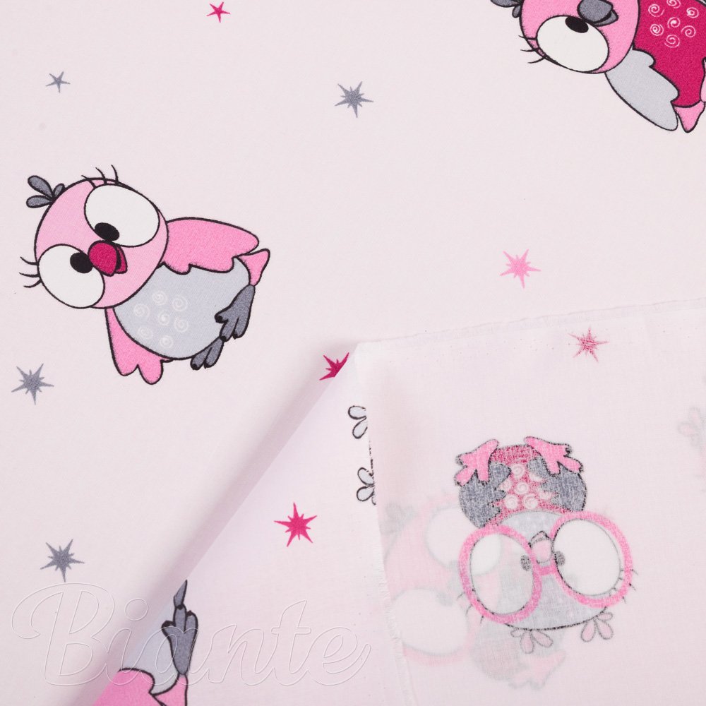 Dětská bavlněná látka/plátno Sandra SA-726 Růžové sovičky na bledě růžovém - šířka 160 cm - detail 4 - Biante.cz