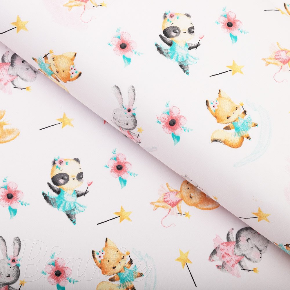 Dětská bavlněná látka/plátno Sandra SA-671 Zvířátka baletky na bílém - šířka 160 cm - Biante.cz