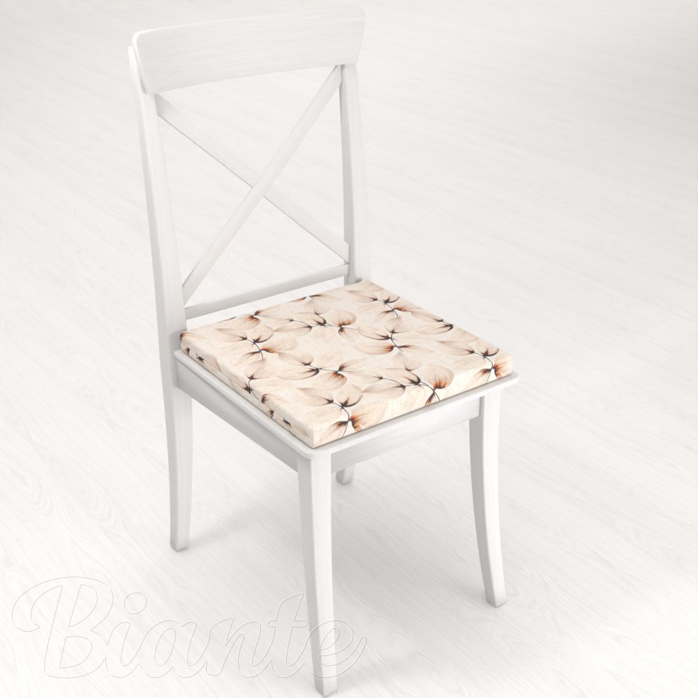 Čtvercový podsedák Elen PM-132 Krémové listy na režném - 38x38x3 cm - detail 1 - Biante.cz