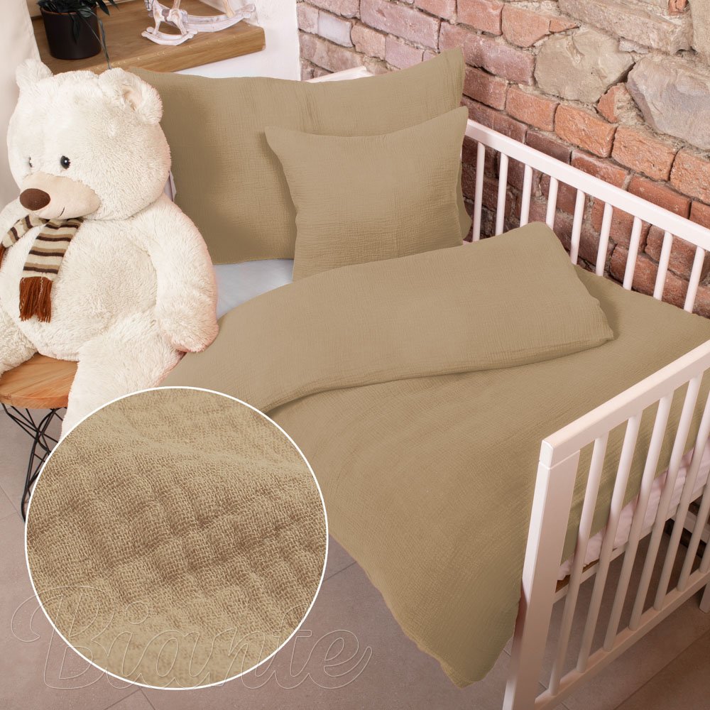 Dětské mušelínové povlečení do postýlky Nature MSN-024 Pískově béžové - Biante.cz