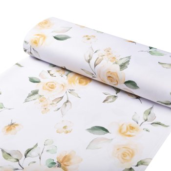 Teflonová látka na ubrusy TF-043 Žluté růže na bílém - šířka 150 cm - detail 1 - Biante.cz