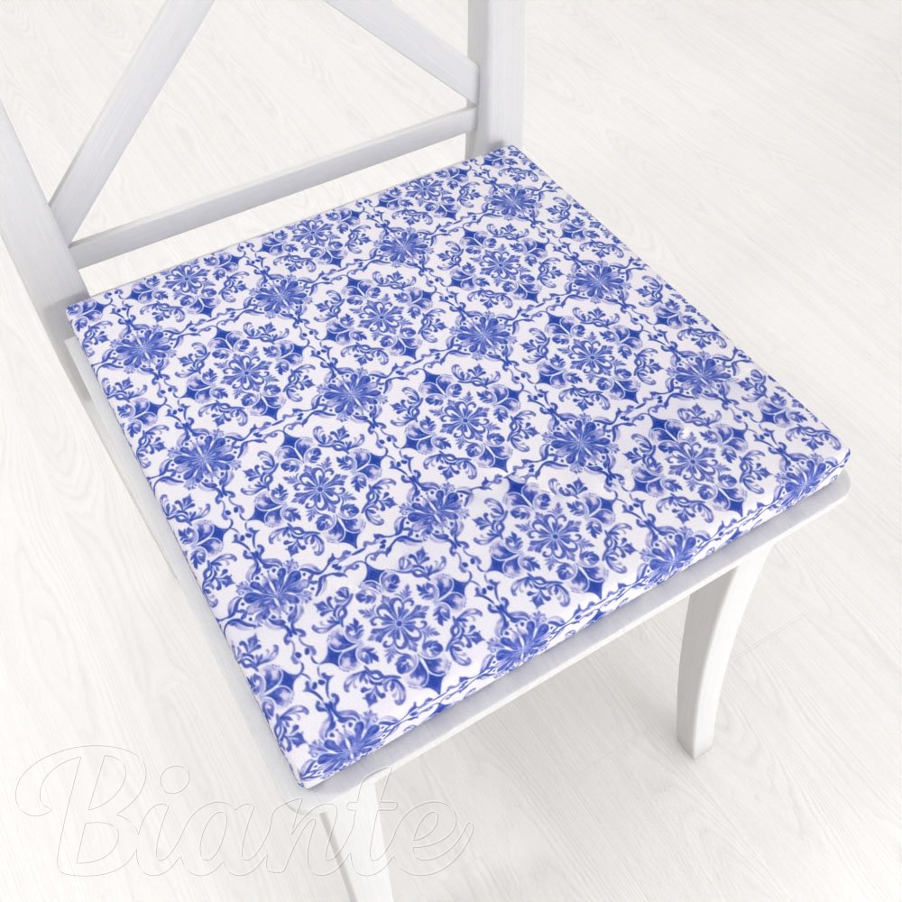 Teflónový štvorcový podsedák TF-118 Modro-biely vzor Maroko - 38x38x3 cm - Biante.sk