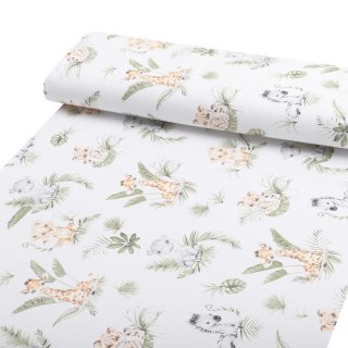 Dětská bavlněná látka/plátno Sandra SA-475 Zvířátka v Safari na bílém - šířka 160 cm - 2.JAKOST