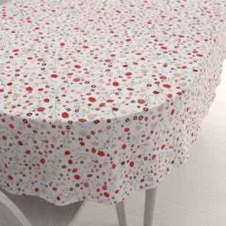 Bavlněný oválný ubrus Sandra SA-719 Červeno-béžové drobné květiny na bílém - Biante.cz