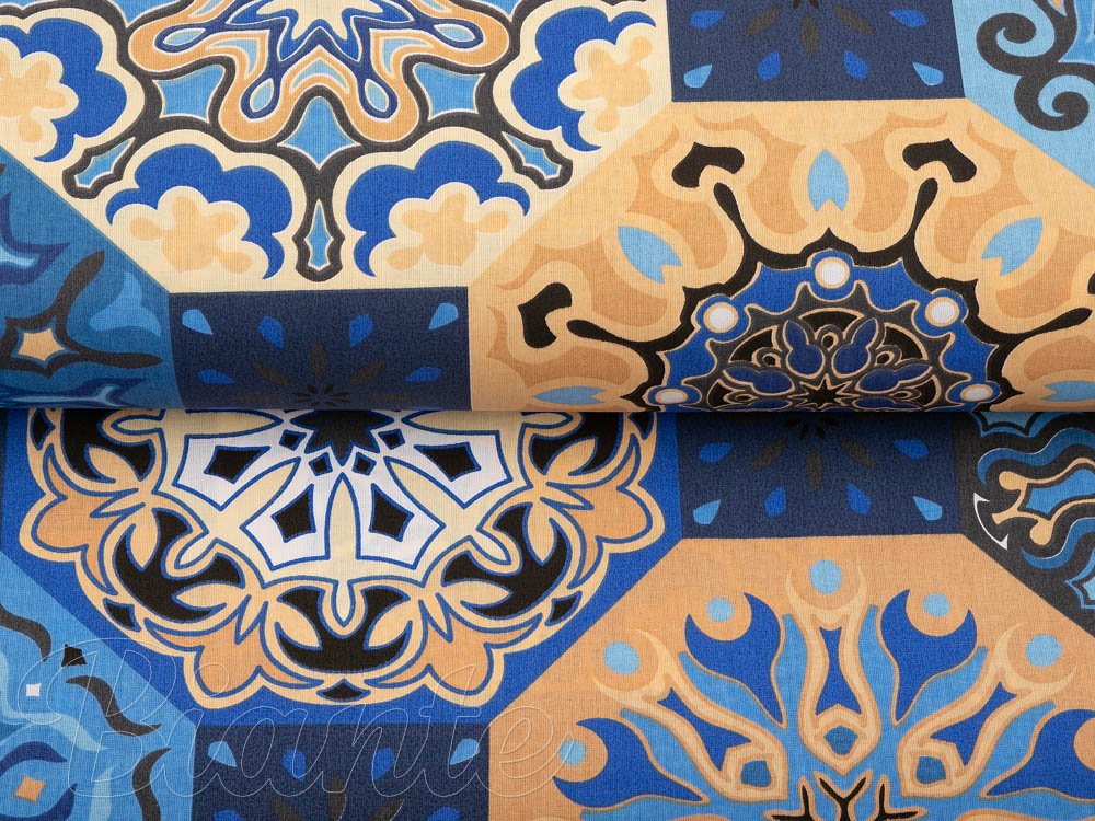 Bavlněná látka/plátno Sandra SA-448 Modro-oranžové marocké dlaždice - šířka 160 cm - detail 2 - Biante.cz Bavlněná látka/plátno Sandra SA-448 Modro-oranžové marocké dlaždice - šířka 160 cm - detail 2 - Biante.cz