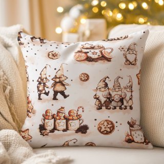 Bavlněný povlak na polštář Sandra SA-663 Hnědí skřítci s perníčky na bílém - Biante.cz Bavlněný povlak na polštář Sandra SA-663 Hnědí skřítci s perníčky na bílém - Biante.cz