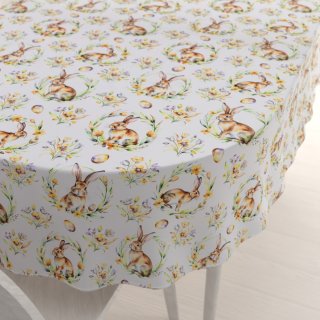 Veľkonočný teflónový oválny obrus TF-107 Zajačiky na bielom - Biante.sk