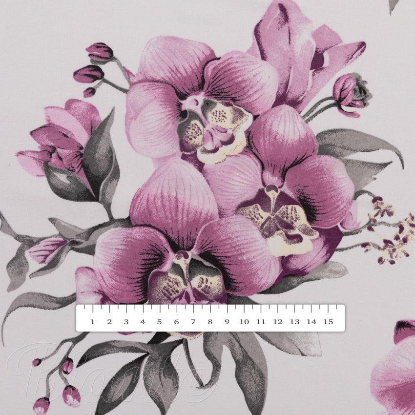 Bavlněná látka/plátno Sandra SA-623 Lila orchideje na bílém - šířka 160 cm - detail 3 - Biante.cz