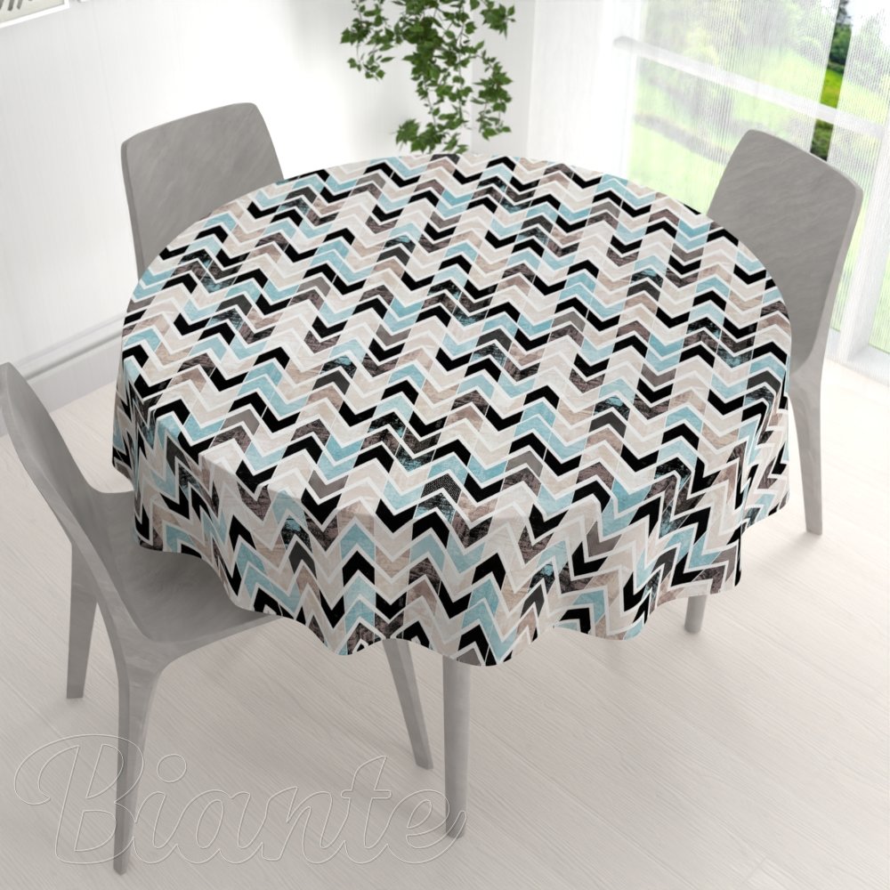 Dekorační kulatý ubrus Leona LN-061 Tyrkysovo-černé cik cak proužky - detail 1 - Biante.cz