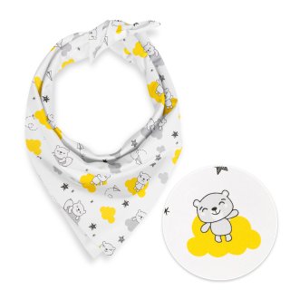 Dětský bavlněný šátek Sandra SA-725 Medvídci na žluto-šedých mráčcích na bílém - Biante.cz