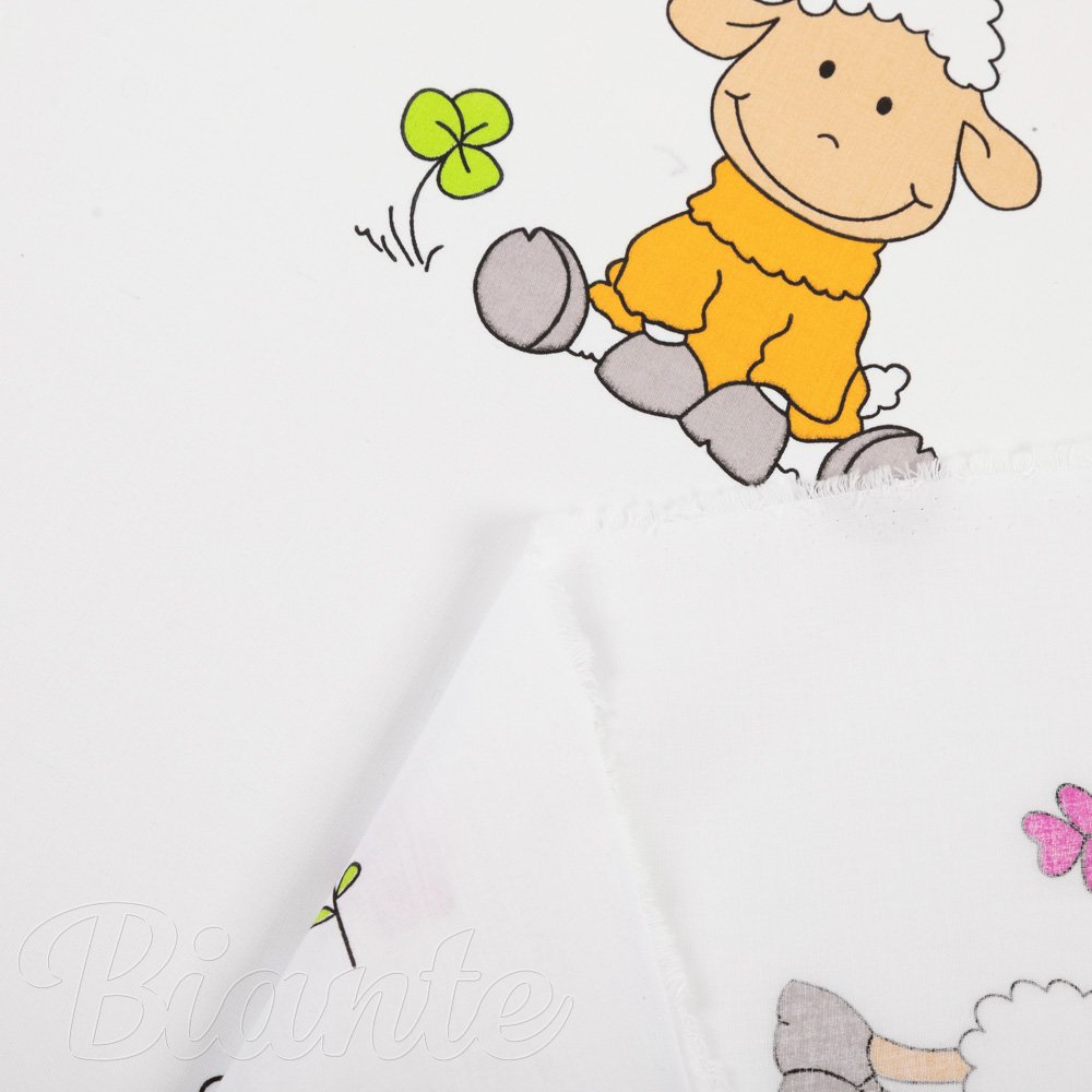 Dětská bavlněná látka/plátno Sandra SA-728 Veselé ovečky na bílém - šířka 160 cm - detail 4 - Biante.cz