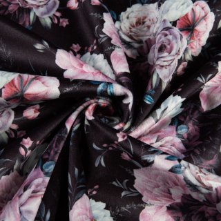 Sametová látka Tamara TMR-011 Květiny na černém - šířka 150 cm - detail 1 - Biante.cz