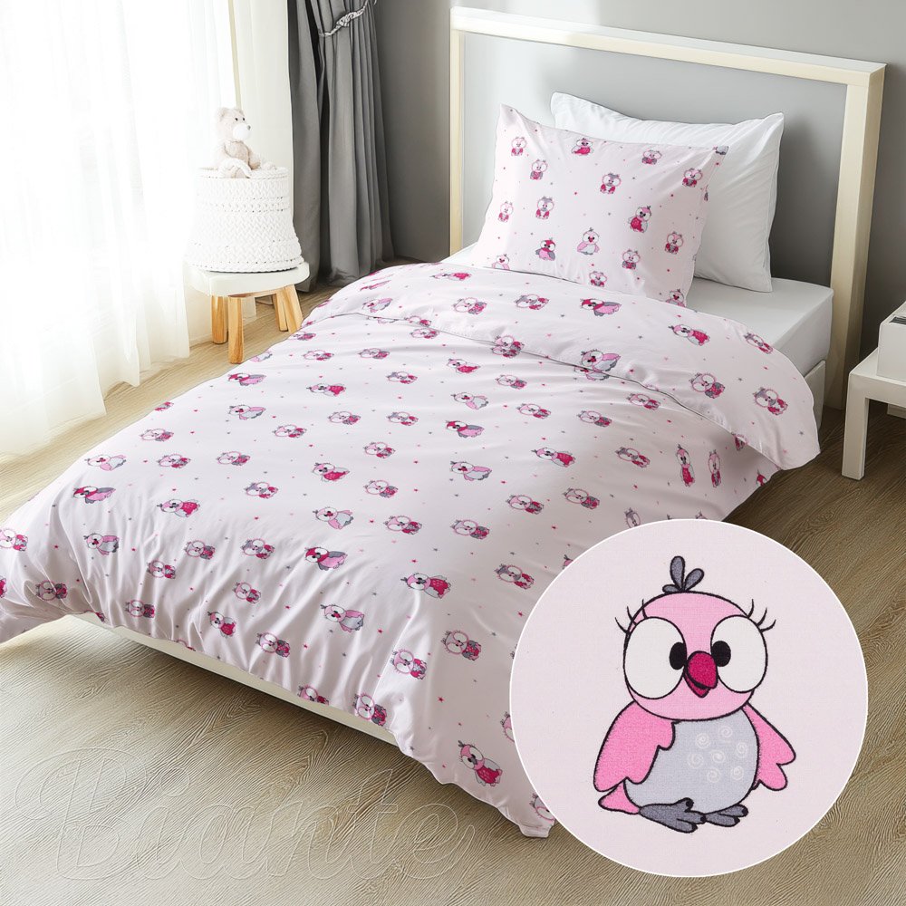 Dětské bavlněné ložní povlečení Sandra SA-726 Růžové sovičky na bledě růžovém - Biante.cz