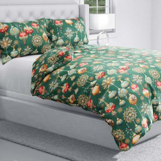 Bavlněné ložní povlečení Sandra SA-529 Vánoční baňky na zeleném - detail 1 - Biante.cz Bavlněné ložní povlečení Sandra SA-529 Vánoční baňky na zeleném - detail 1 - Biante.cz