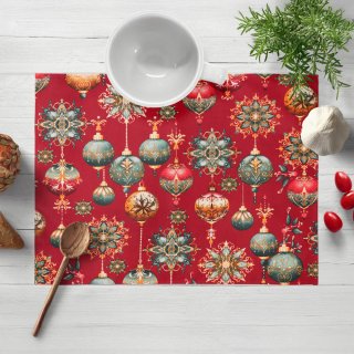 Bavlněné prostírání na stůl Sandra SA-528 Vánoční baňky na červeném - Biante.cz Bavlněné prostírání na stůl Sandra SA-528 Vánoční baňky na červeném - Biante.cz