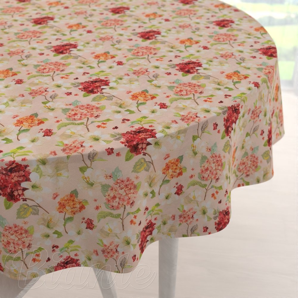 Dekorační kulatý ubrus PML-091 Hortenzie a lilie na růžovém - Biante.cz