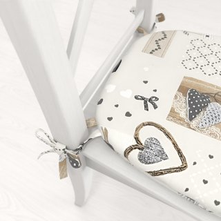 Oblý podsedák Porto PRT-014 Hnedo-sivé srdiečka na krémovom - 39x37x3 cm - detail 1 - Biante.sk