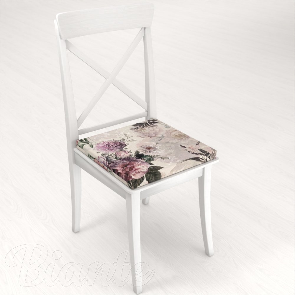 Štvorcový podsedák Parma PM-112 Fialové kvety na smotanovom - 38x38x3 cm - detail 1 - Biante.sk