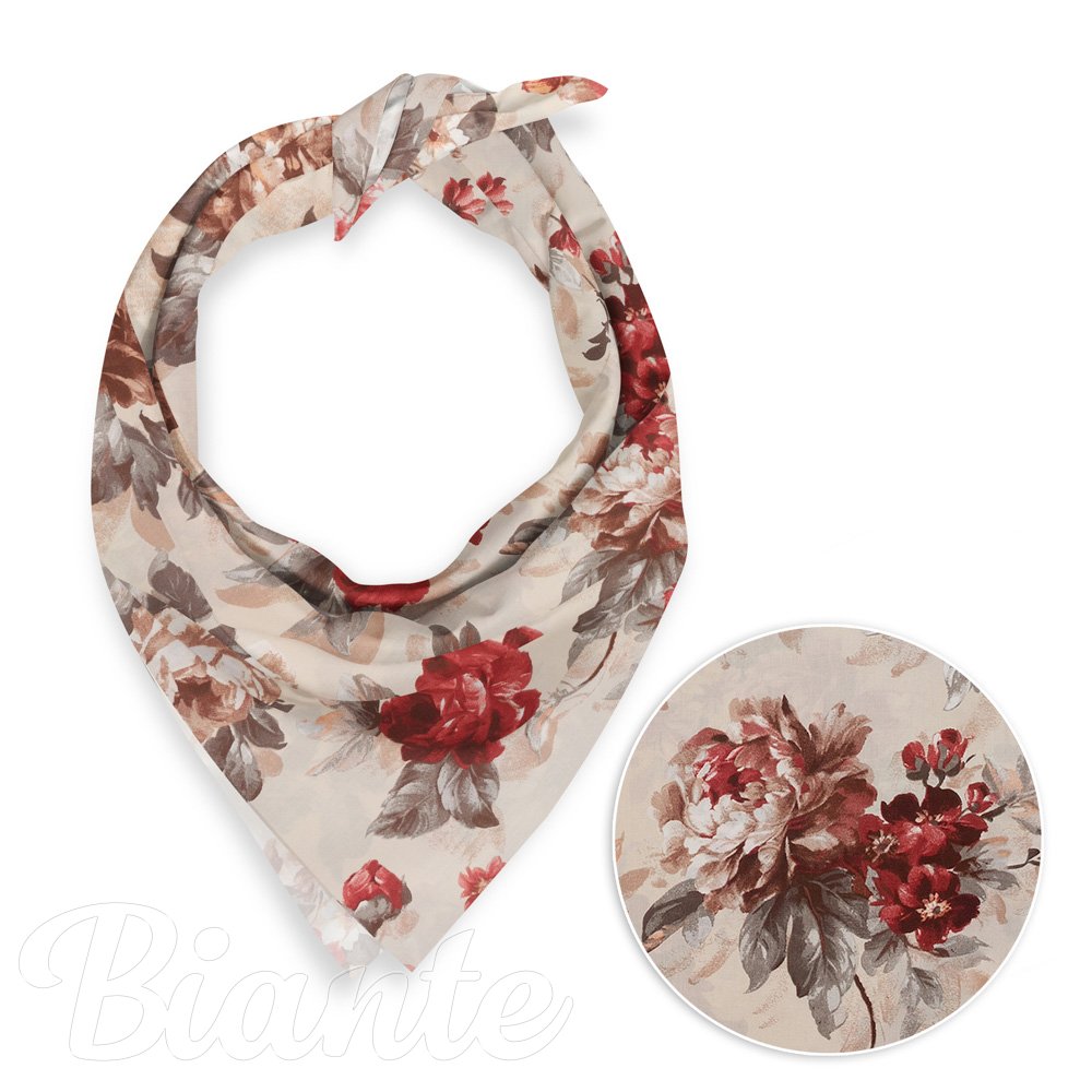 Bavlněný šátek Sandra SA-399 Červené pivoňky na pískovém - Biante.cz