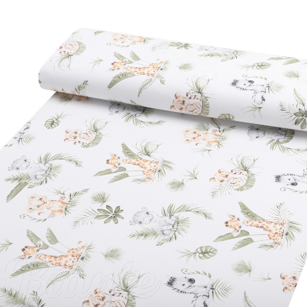 Dětská bavlněná látka/plátno Sandra SA-475 Zvířátka v Safari na bílém - šířka 160 cm - 2.JAKOST