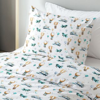 Dětské bavlněné ložní povlečení Sandra SA-457 Lišky v letadýlkách na bílém - detail 1 - Biante.cz