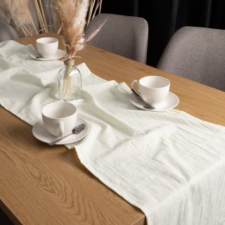 Lněný běhoun na stůl LEN-018 Krémově bílý - detail 1 - Biante.cz Lněný běhoun na stůl LEN-018 Krémově bílý - detail 1 - Biante.cz
