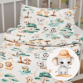 Dětské bavlněné povlečení do postýlky Sandra SA-513 Africká zvířátka na bílém - Biante.cz