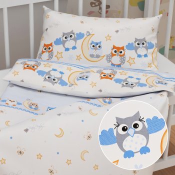 Dětské bavlněné povlečení do postýlky Sandra SA-593 Baby sovy modré - Biante.cz Dětské bavlněné povlečení do postýlky Sandra SA-593 Baby sovy modré - Biante.cz