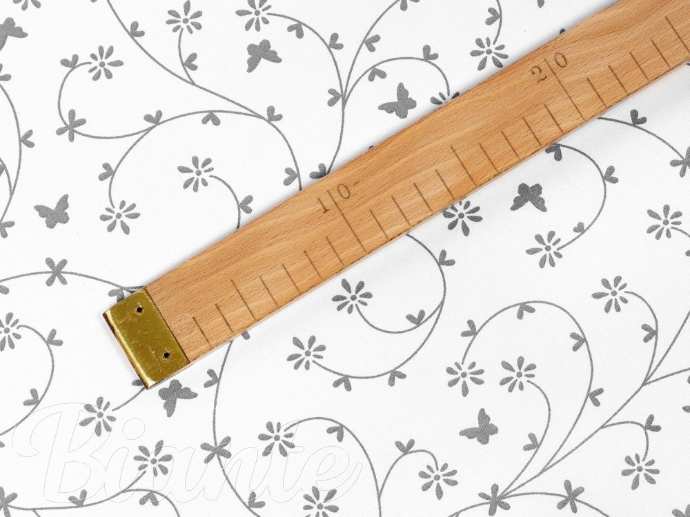 Bavlněná látka/plátno Sandra SA-049 Drobné šedé květiny a motýlci na bílém - šířka 145 cm - detail 2 - Biante.cz