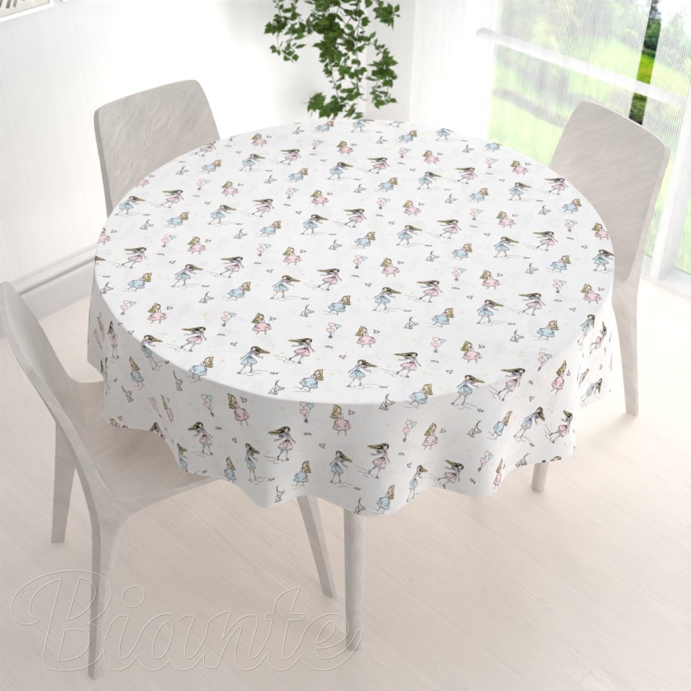 Dětský bavlněný kulatý ubrus Sandra SA-261 Krasobruslařky na krémovém - detail 1 - Biante.cz