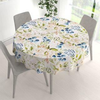 Bavlněný kulatý ubrus Sandra SA-668 Květy a modro-zelené listy na bílém - detail 1 - Biante.cz Bavlněný kulatý ubrus Sandra SA-668 Květy a modro-zelené listy na bílém - detail 1 - Biante.cz