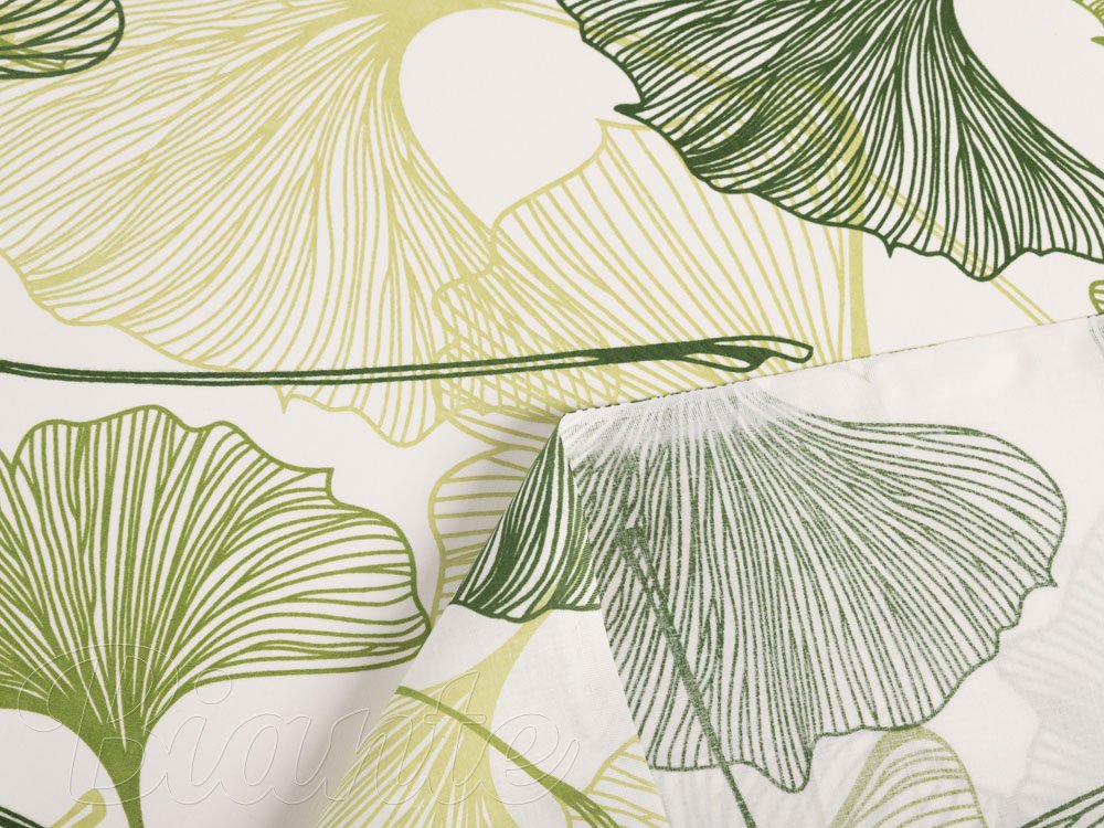 Bavlněná látka/plátno Sandra SA-576 Zelené Ginkgo listy na bílém - šířka 160 cm - detail 4 - Biante.cz