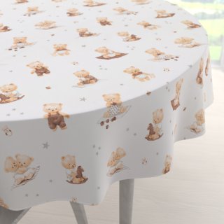 Dětský bavlněný kulatý ubrus Sandra SA-732 Medvědí miminka na bílém - Biante.cz