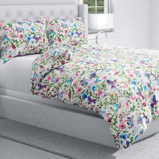 Bavlněné ložní povlečení Sandra SA-495 Duhoví kolibříci mezi květy - detail 1 - Biante.cz