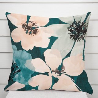 Sametový povlak na polštář Tamara TMR-027 Velké květy na tmavě zeleném - Biante.cz