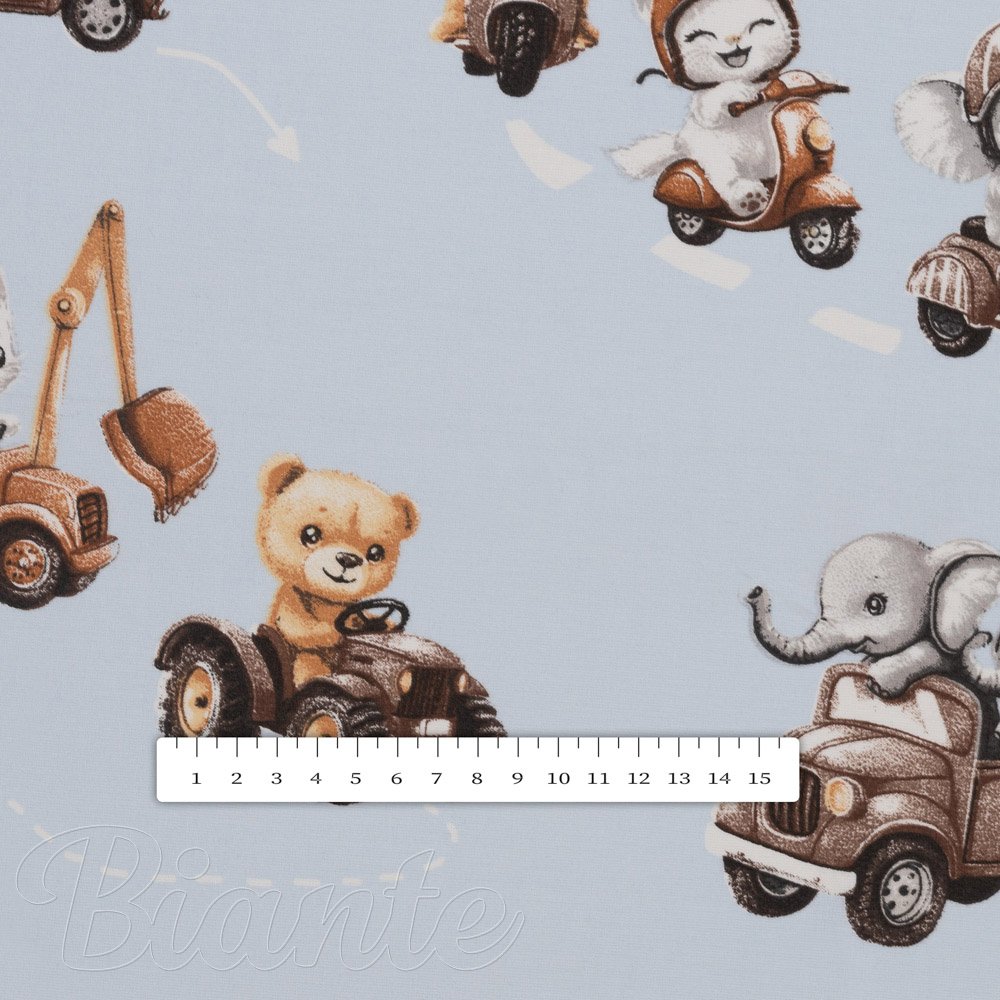 Dětská bavlněná látka/plátno Sandra SA-629 Zvířátka v autech na modrém - šířka 160 cm - detail 3 - Biante.cz