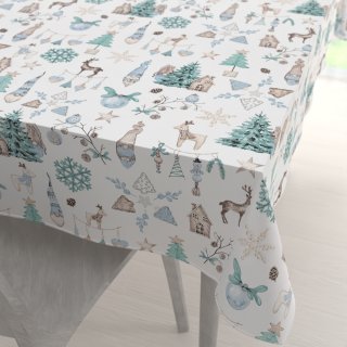 Bavlněný obdélníkový ubrus Sandra SA-662 Modro-zeleno-hnědý vánoční vzor - Biante.cz