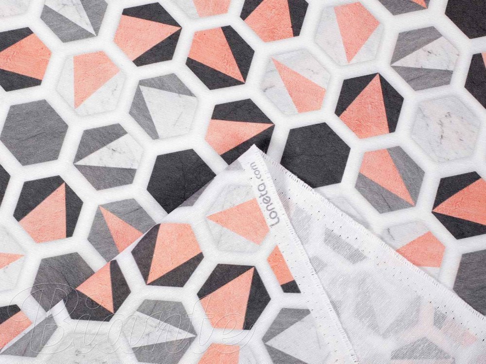 Dekorační látka Leona LN-031 Lososovo-šedé hexagony - šířka 140 cm - detail 2 - Biante.cz Dekorační látka Leona LN-031 Lososovo-šedé hexagony - šířka 140 cm - detail 2 - Biante.cz