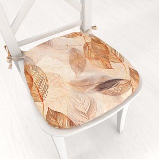 Oblý podsedák Elen PM-133 Hnědo-béžové listy na režném - 39x37x3 cm - Biante.cz