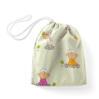 Bavlnený vak/vrecko na prezuvky Sandra SA-729 Veselé ovečky na svetlo zelenom bodkovanom - Biante.sk