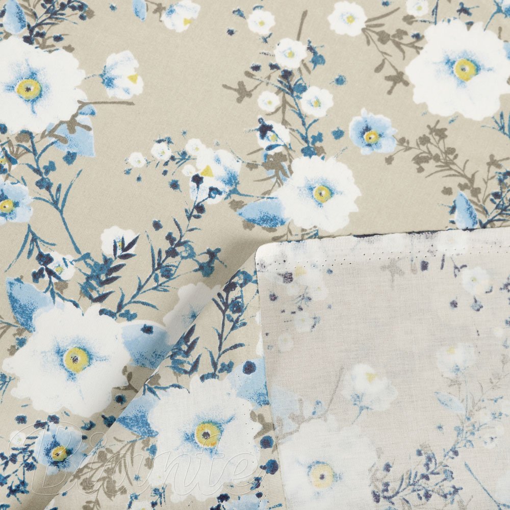 Bavlněná látka/plátno Sandra SA-552 Modré pnoucí květy na béžovém - šířka 160 cm - detail 4 - Biante.cz