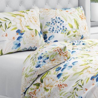 Bavlněné ložní povlečení Sandra SA-668 Květy a modro-zelené listy na bílém - Biante.cz Bavlněné ložní povlečení Sandra SA-668 Květy a modro-zelené listy na bílém - Biante.cz