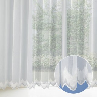 Světle smetanová záclona s perleťově vytkávanou bordurou cikcak do obloučků ZAC-025 výška 295 cm