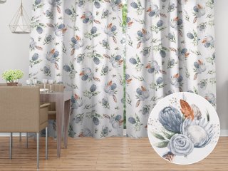 Bavlnený záves na mieru Sandra SA-707 Modré kvety Protea na bielom - Biante.sk Bavlnený záves na mieru Sandra SA-707 Modré kvety Protea na bielom - Biante.sk