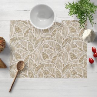 Dekorační prostírání na stůl Leona LN-168 Bílé listy na světle hnědém - Biante.cz