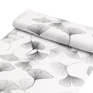 Bavlněná látka/plátno Sandra SA-512 Šedo-bílé ginkgo listy na bílém - šířka 145 cm - detail 1 - Biante.cz