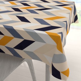 Bavlněný čtvercový ubrus Sandra SA-751 Velké cik-cak modro-žluto-krémové pruhy - Biante.cz